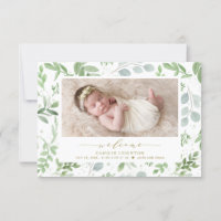 Elegante Watercolor Greenery Pattern Birth