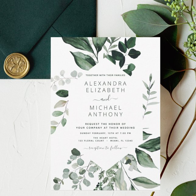 Anúncio Emerald Green Wedding Eucalyptus Greenery Elegante (Criador carregado)