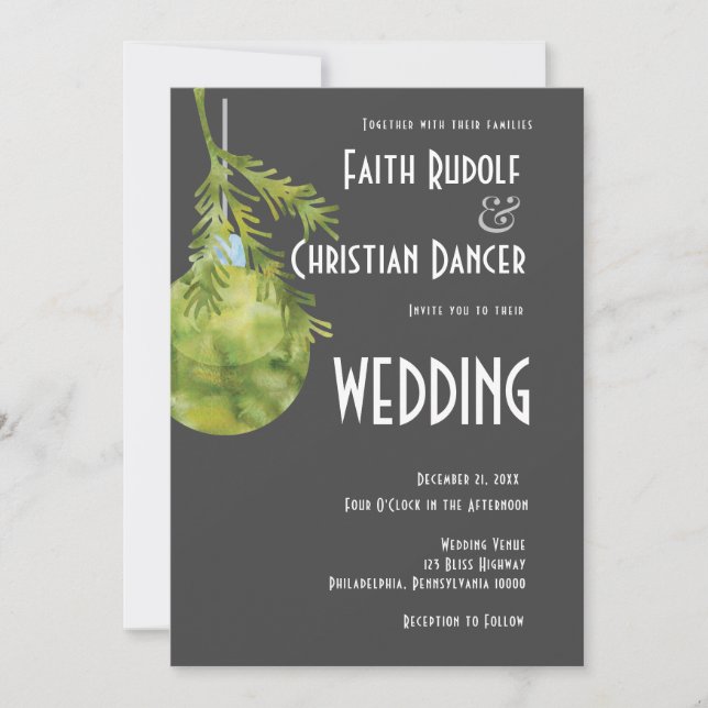 Anúncio Enfeite de Natal Verde, Casamento Moderno (Frente)