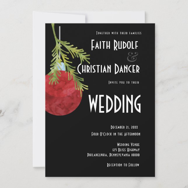 Anúncio Enfeite de Natal Vermelho, Casamento Moderno (Frente)