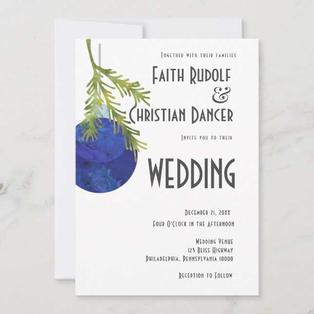 Anúncio Enfeites de natal Azul, Casamento Moderno (Frente)