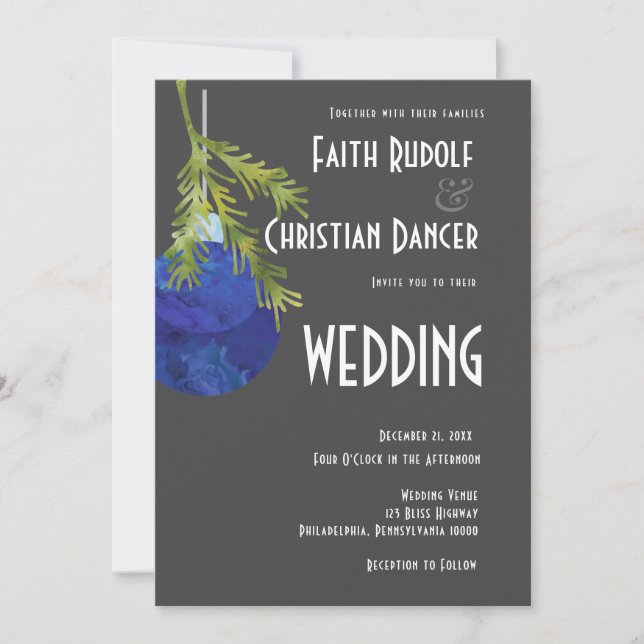 Anúncio Enfeites de natal Azul, Casamento Moderno (Frente)