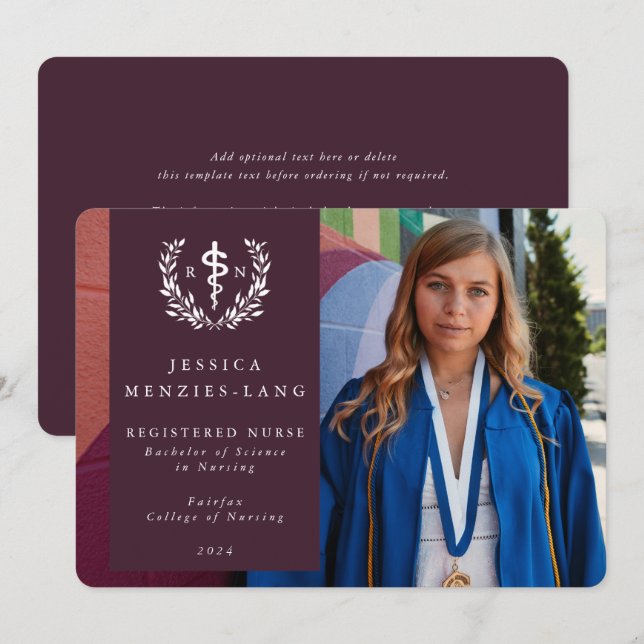 Anúncio Enfermeira Registrada de Borgonha Asclepius Foto d (Frente/Verso)