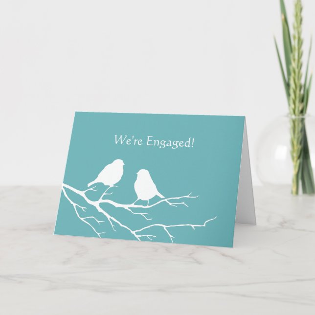 Anúncio Engaged Announcement Cute Sparrow Bird  Blue (Frente)
