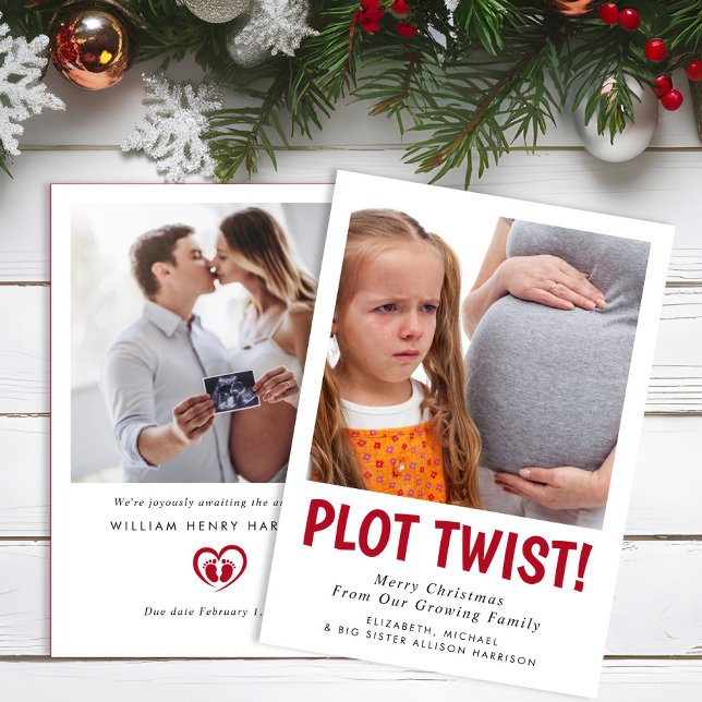 Anúncio Engraçado de Gravidez com Surpresa de Nata (Funny Pregnancy Plot Twist Photo Christmas Holiday Card)