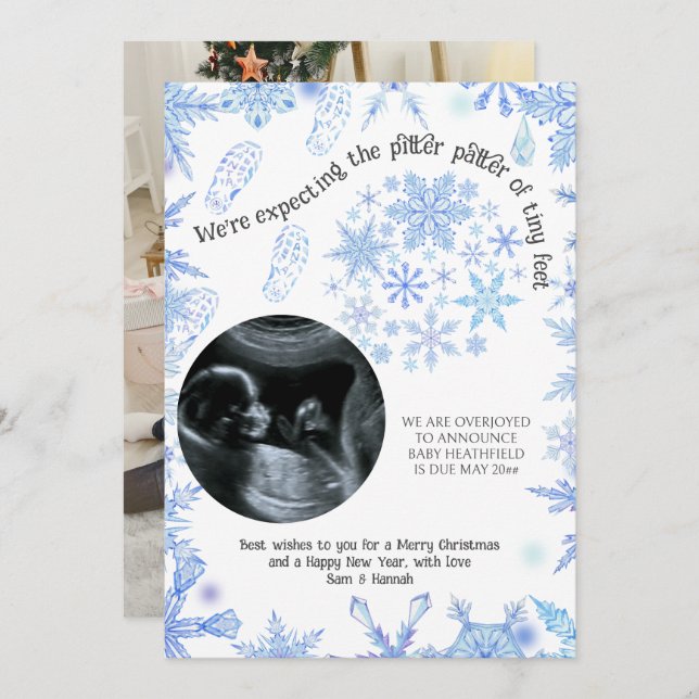 Anúncio Esperamos Papais noeis pequenos flocos de neve 2 f (Frente/Verso)