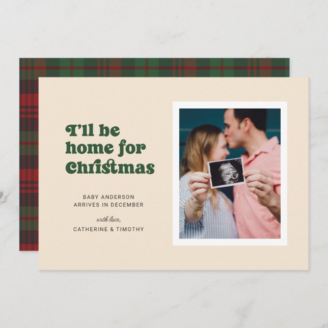Anúncio Estarei em casa para a gravidez de Natal (verde) (Frente/Verso)