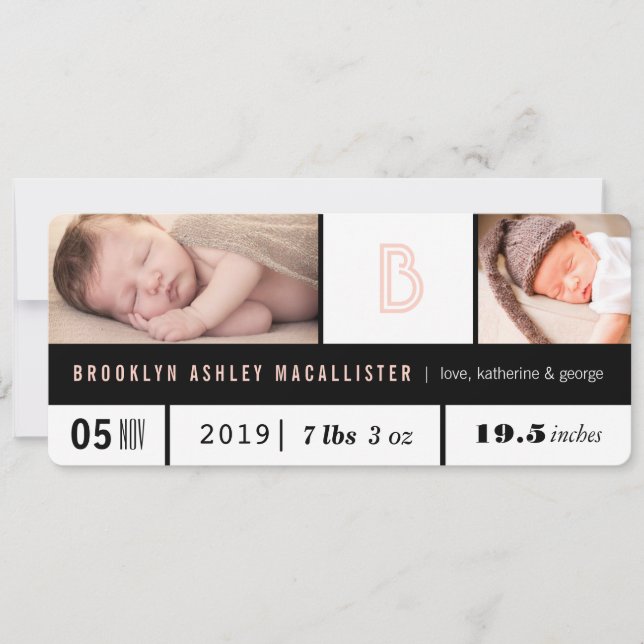 Anúncio Estatísticas Simples de Bebê Menina Monograma Rosa (Frente)