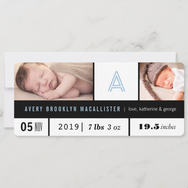 Anúncio Estatísticas Simples de Bebê Menino Monograma Azul (Frente)
