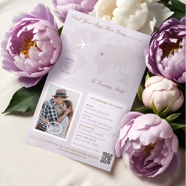 Anúncio Estilo do Passaporte Salvar A Data Destino Casamen (Passport Style Save The Date Destination Wedding Announcement)