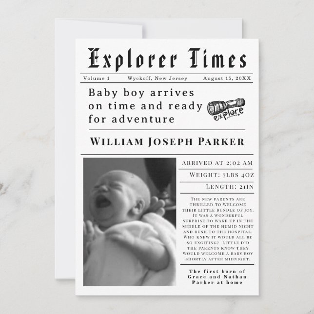 Anúncio Explorer Times Newborn Birth (Frente)