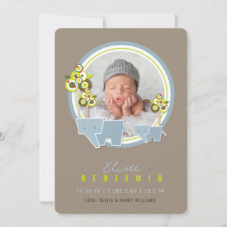 Anúncio Família de Elefantes Azuis Fofos Foto do Bebê Meni