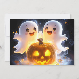 Anúncio Família de Fantasmas Fofos Abóbora de Halloween No