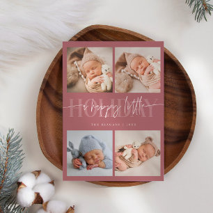 Anúncio Feliz Nascimento de Fotos Múltiplas Rosa de Feriad