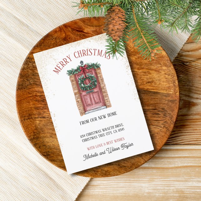 Anúncio Feliz Natal da Nova Terra Natal (christmas tree wreath on the red door)