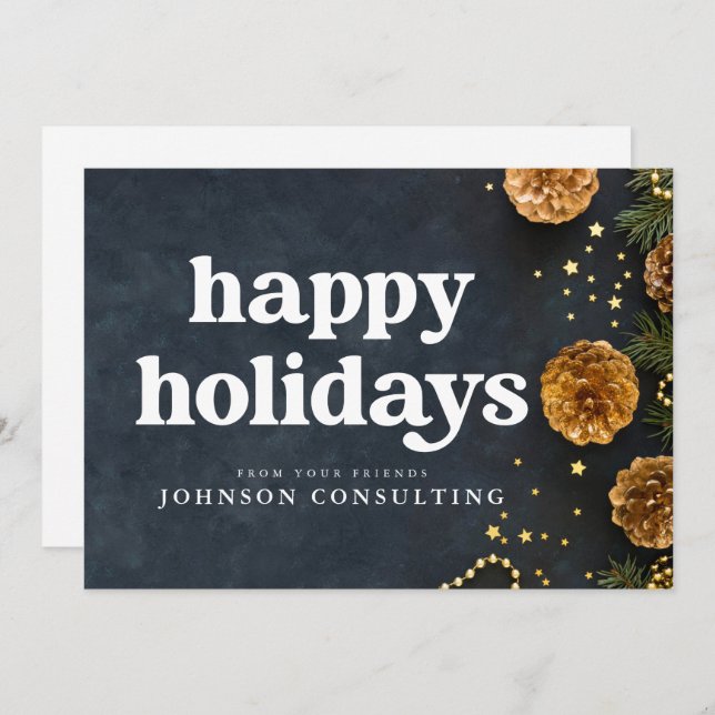 Anúncio Felizes Feriados - Estrelas Modernas e Cones de Pi (Frente/Verso)