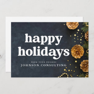 Anúncio Felizes Feriados - Estrelas Modernas e Cones de Pi