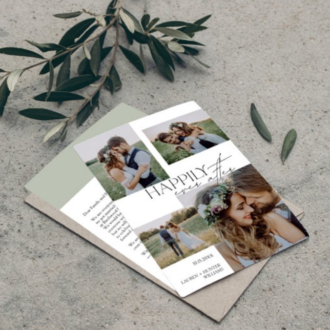 Anúncio Felizmente Depois De Foto Moderna Elegante Casamen (Easily personalize this wedding announcement with your deets and photos)