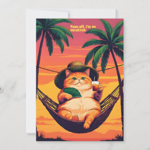 Anúncio Férias De Gato De Verão, Retro Engraçado