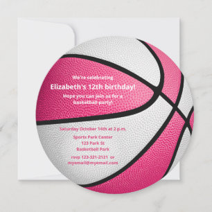 Anúncio festa de aniversário de basquete branco rosa