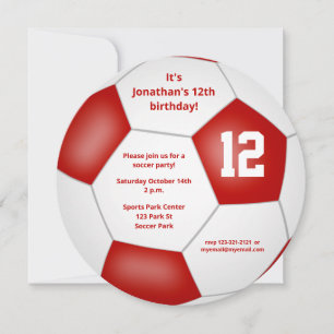 Anúncio festa de aniversário de futebol branco-vermelho