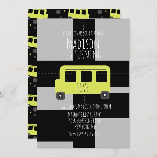 Anúncio Festa de aniversário de Roda de Transporte Escolar (Frente/Verso)