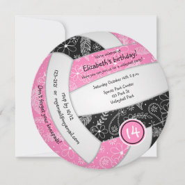 Anúncio festa de aniversário de vôlei preto rosa para rapa