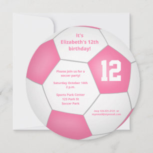 Anúncio festa de aniversário do tema futebol branco rosa