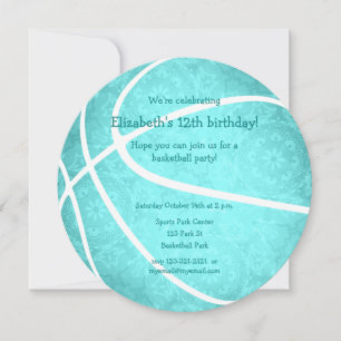 Anúncio festa de aniversário redonda de basquete turquesa