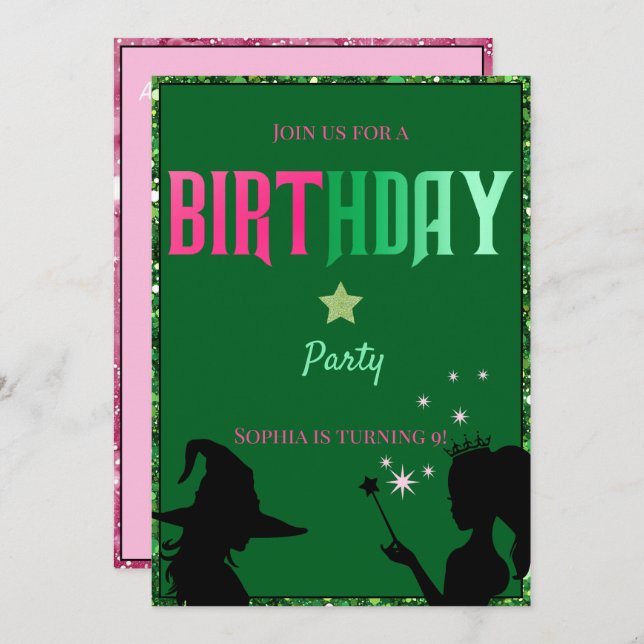 Anúncio Festa de aniversário Verde Rosa Glinda (Frente/Verso)
