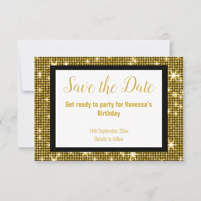 Anúncio FESTA DE DISCO PRETO Dourado SALVE A DATA White (Frente)