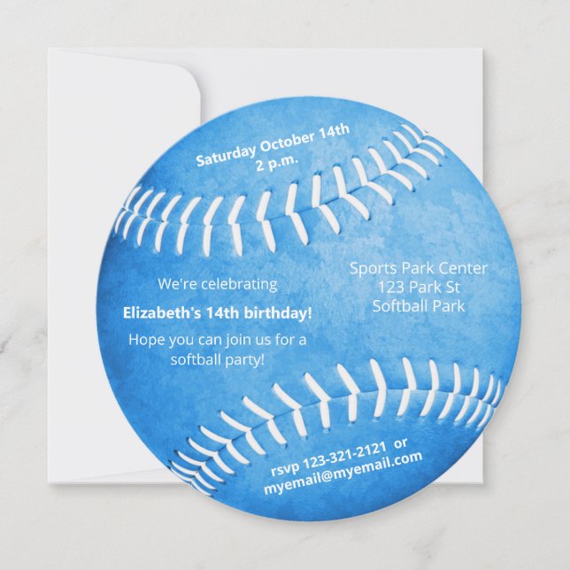 Anúncio Festa de esportes de softball azul (Frente)