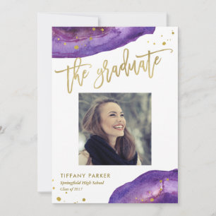 Anúncio Festa de Formatura com Foto de Geodo Roxo e Dourad