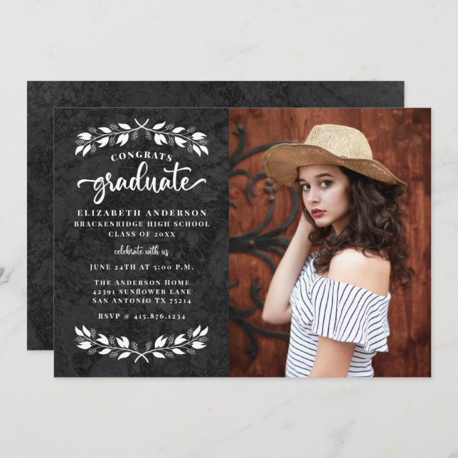 Anúncio Festa de formatura de Fotos Branca Moderna Preta (Frente/Verso)