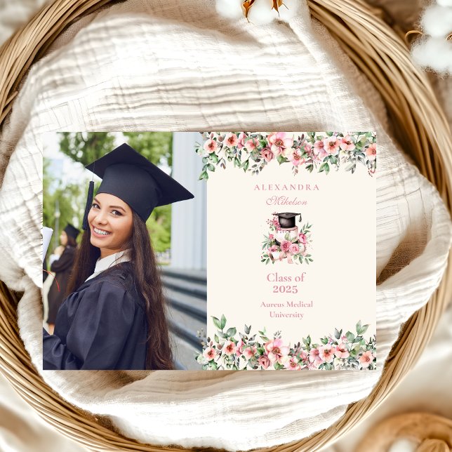 Anúncio Festa de formatura Floral Rosa Fotográfica (Criador carregado)