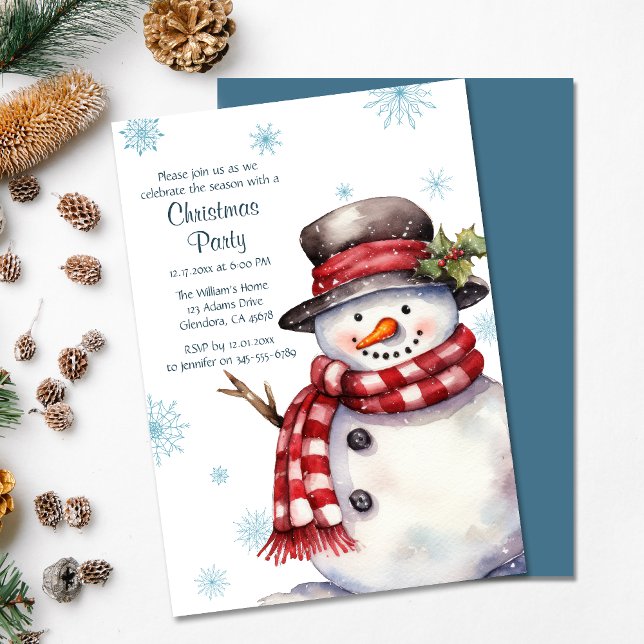 Anúncio Festa de Natal Feliz, Festa de Natal Snowman Convi (Invite your guests to your Christmas party with this warm and charming holiday-themed invitation!)