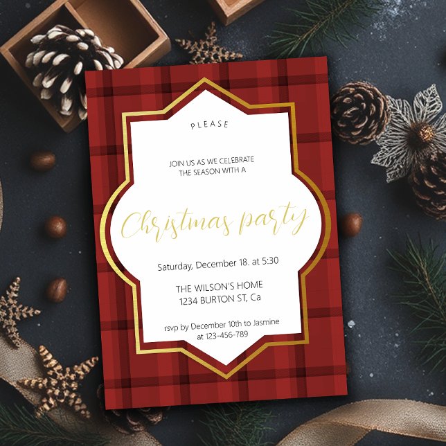 Anúncio Festa de Natal Tradicional Tartan Vermelho e Doura (Criador carregado)