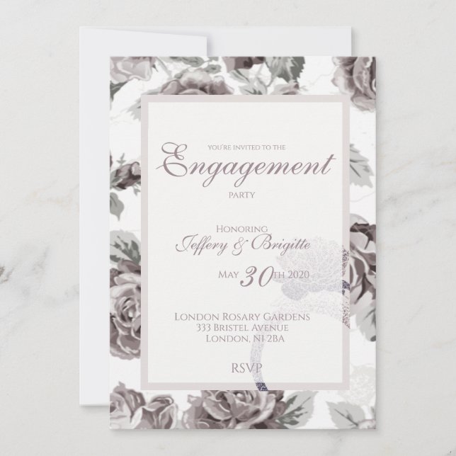 Anúncio Festa de noivado rosa-rosa-pincelada antiga (Frente)