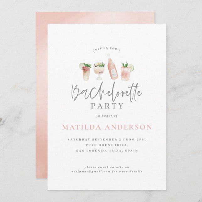 Anúncio Festa de solteira de coquetel rosa-menina (Frente/Verso)