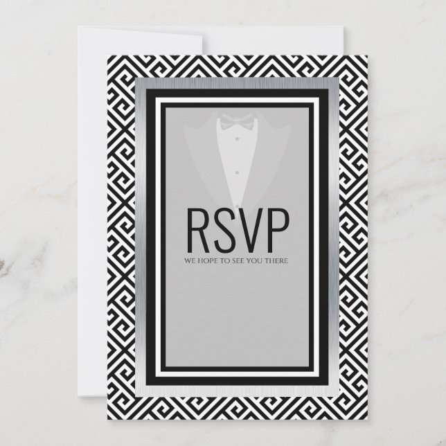 Anúncio Festa de solteiro de smoking preto e prata persona (Frente)