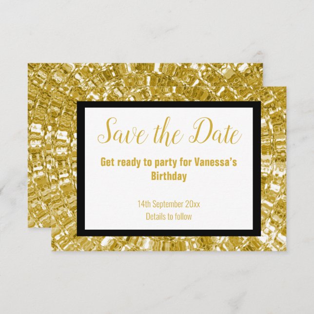 Anúncio FESTA METÁLICA PRETA Dourada SALVAR A DATA EM Bran (Frente/Verso)