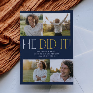 Anúncio Festa Moderna Azul Naval Dourado Ele Fez Foto Grad