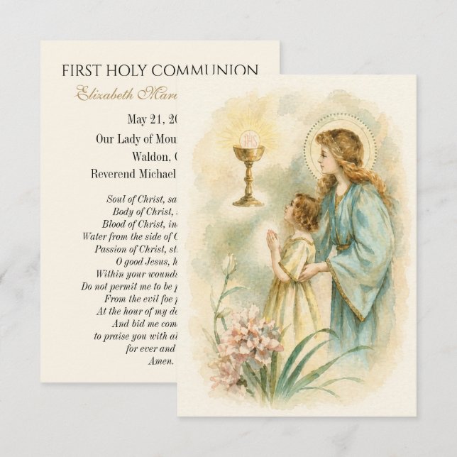 Anúncio First Communion Angel Eucharist Remembrance (Frente/Verso)