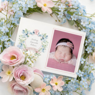 Anúncio Fita Azul e Rosa Grandmillennial Crista de Bebê 