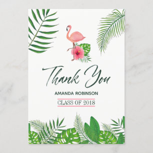 Anúncio Flamingo Rosa Aquarela Luau Graduação Obrigado