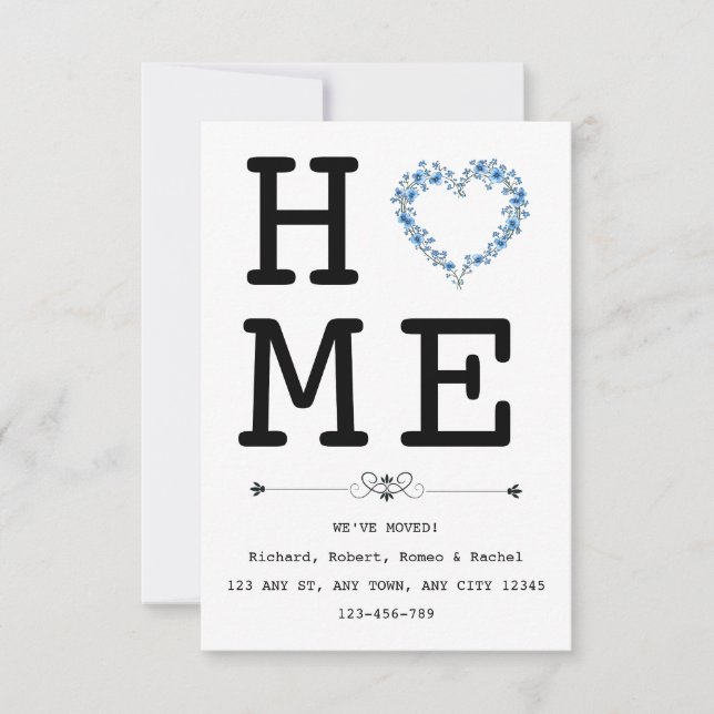 Anúncio Floral Blue Heart New Home Announcement (Frente)