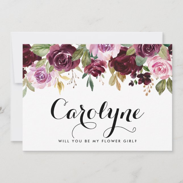 Anúncio Floral Roxo Botânico Você Será Minha Menina Flor? (Frente)