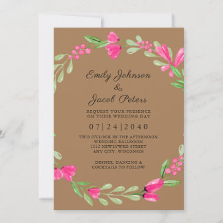 Anúncio Floral Verde Rosa Marrom Claro Casamento Elegante