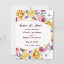 Floral Watercolor em Branco Salvar a Data