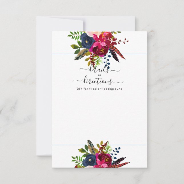 Anúncio Flores de Aquarela Bege, Borgonha+Navy (Frente)